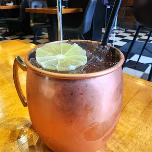 Cranberry ginger mule - vodka, sparkling cranberry juice, ginger, and lime