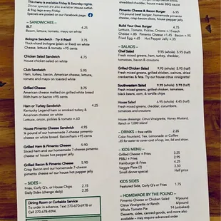 Regular menu (always check daily for the specials)