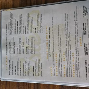 Pizza menu