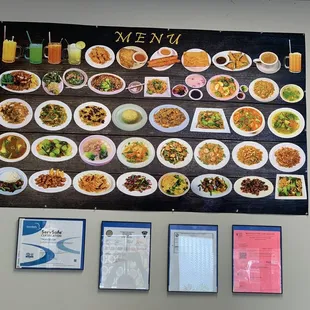 a menu on the wall
