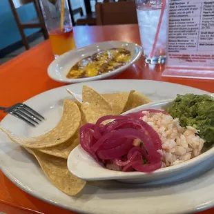 Ceviche, cheese enchilada, mangonato margarita