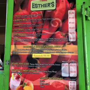 the menu for the restaurant