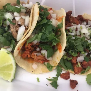 Carnitas, pollo, and al pastor