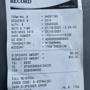 Proof of ATM transaction