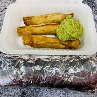 3 chicken taquitos (Sunday special) and a chorizo breakfast burrito.