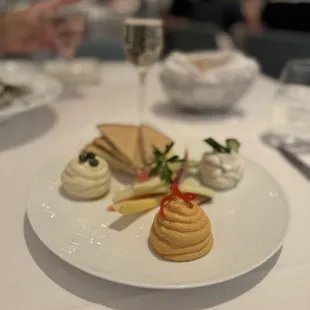 The Greek spreads - tzatziki, taramosalata* and htipiti, grilled pita, raw vegetables