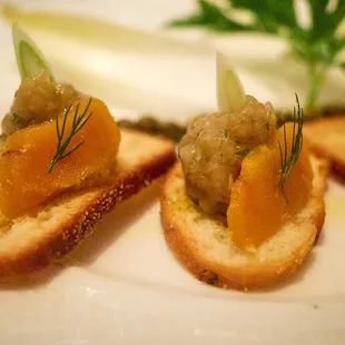 Avgotaraho (Ferran Adria's botarga, on roasted eggplant)