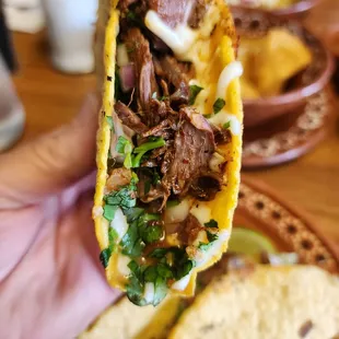 a hand holding a taco
