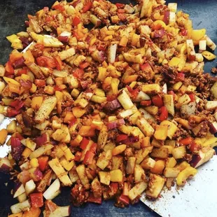 Soy chorizo with potatoes and bell peppers