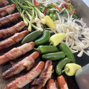 Bacon wrapped hotdogs