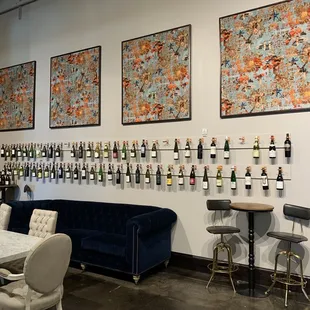 a wall full of wine bottles