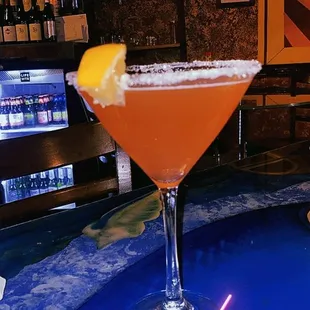 a drink in a martini glass