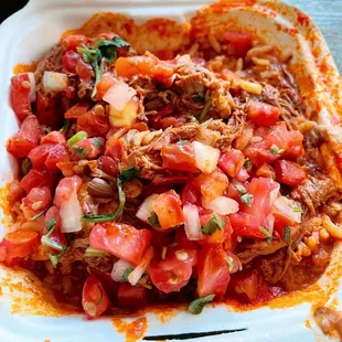 Regular Burrito Bowl, beef birria.