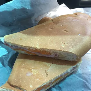 Pan sobao with ham and queso de papa