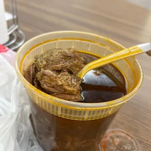 Caldo de Birria, comes with your choice of tortilla. Complimentary chips &amp; salsa