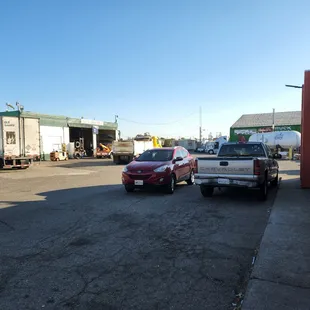 I parked on the side of the building next to anorther truck who made their own parking and it worked out