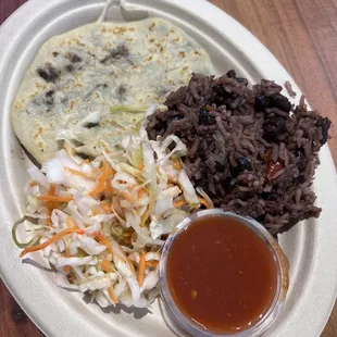 The $5 community meal. It comes with a small pupusa of your choice, casamiento, and curtido.
