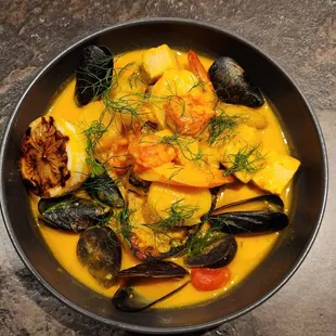 Seafood Stew with bold flavors . My fav. Also non dairy.