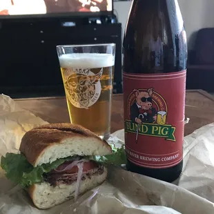 Roast beef sandwich. Russian River's Blind Pig IPA.