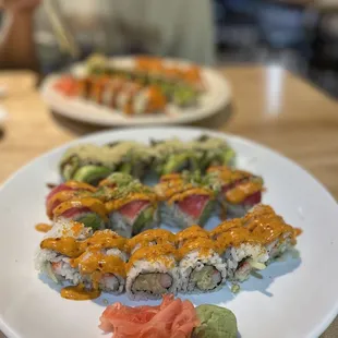 a plate of sushi on a table