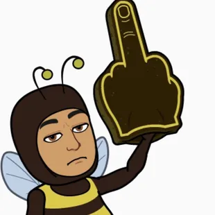 a bee with a finger up