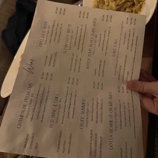 Wines list
