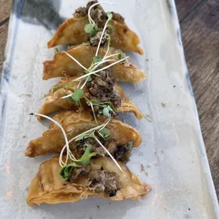 Fried Pork Dumplings with mushroom truffle and ponzu sauce