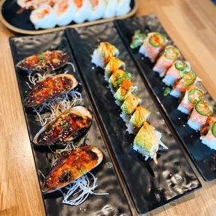 Fresh on Bristol Roll, Baked Mussels, Hammering with the Handians Roll, Too Damn Long Roll (instagram @fanaticdiner)