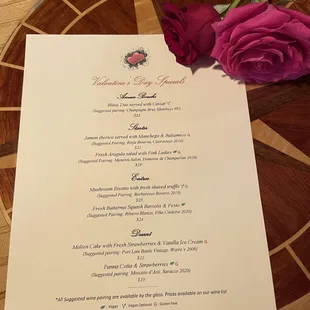 Valentine's Day Menu