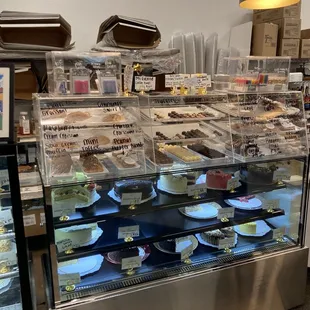 a variety of desserts on display
