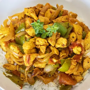 Stir fried chicken with vegetables on rice!