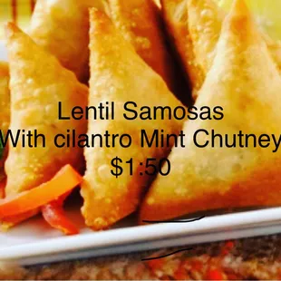 Lentil filled samosas