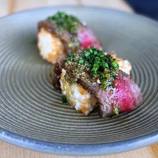 Toasted Coconut Fritter w/ wagyu beef, pickled green peppercorn | 2 pc - $14 (MUST ORDER!)