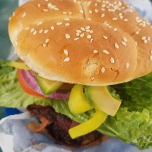 Damn good Double Buffalo Burger: Avocado, bacon extras