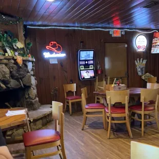 The cozy fireplace, the jukebox, and the cleanliness and shine of Ethel's Old Corral on the inside are impressive.