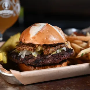 a burger and fries