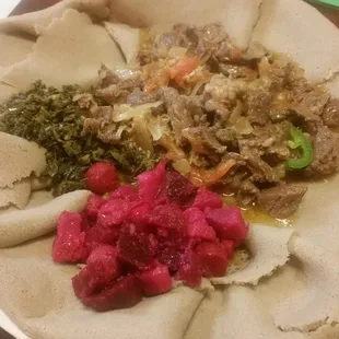 Tibs with beets and collard greens