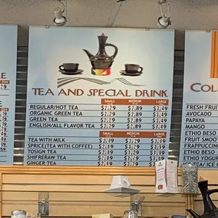 Ethiopian coffee House extensive menu
