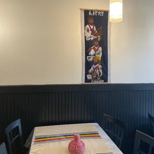 a table and chairs in a restaurant