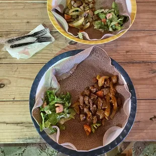 two plates of food on a table