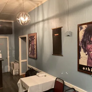 a table with a white table cloth