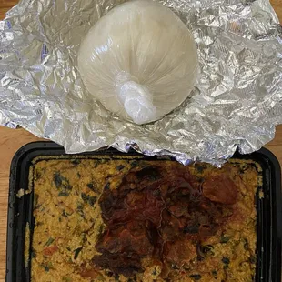 Egusi with Fufu and Beef