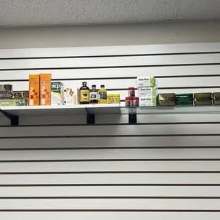 shelves with various foods on them