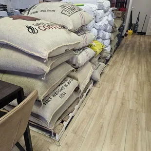 stacks of coffee bags