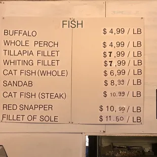 prices on the menu