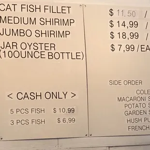 prices on the wall