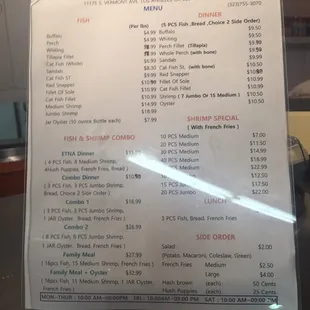 The menu