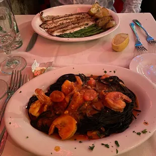 shrimp scampi with squid ink pasta