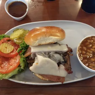 Mushroom, grilled onions, bacon, swiss burger