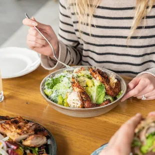 Caesar salad with prawns